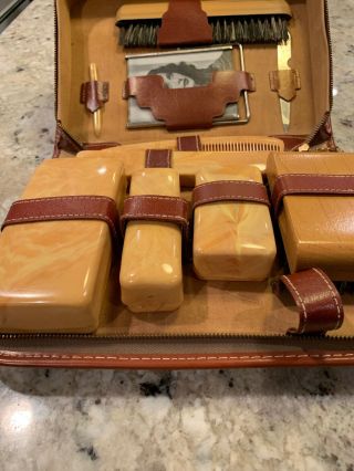Vintage jcpenneys 1940 ' s Men ' s Leather Travel Vanity Grooming Kit Zipper Bag 3