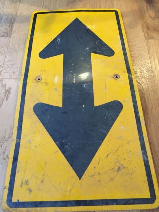 Vintage Authentic Retired Double Arrow Street Road Sign Yellow Transportation