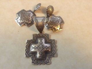Antique Finish Pendant & Earring Set Made By Vincent P.  Navajo