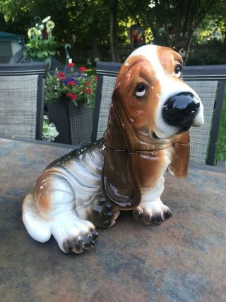 Rare Big Sky Carvers Bassett Hound Canine Dog Cookie Jar Repaired