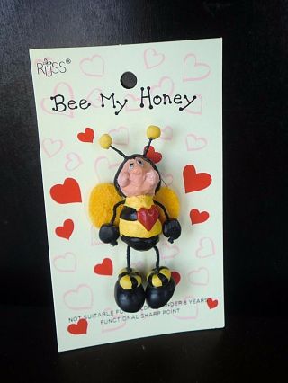 Vintage Russ Berrie The Country Folks Pin Valentines Day " Bee My Honey "