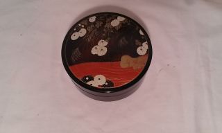 Set Of 6 Plastic Red & Black Coasters With Round Painted Storage Container