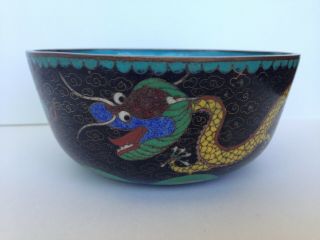 Antique Vintage Chinese Cloisonne Enamel Imperial Yellow Dragon Bowl.