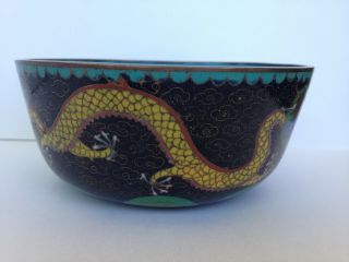 Antique Vintage Chinese Cloisonne Enamel Imperial Yellow Dragon Bowl. 4