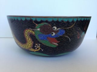 Antique Vintage Chinese Cloisonne Enamel Imperial Yellow Dragon Bowl. 5