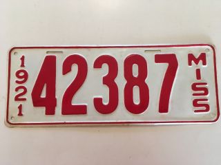 1921 Mississippi License Plate Rare Nicely Restored