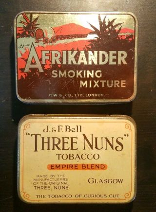 2 Vintage Tobacco Tins,  Afrikander London,  J.  F.  Bell Three Nuns Glasgow