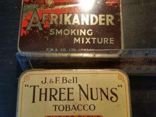 2 vintage tobacco tins,  afrikander london,  j.  f.  Bell three nuns Glasgow 2