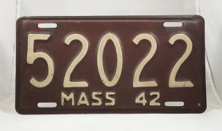 1942 Massachusetts Passenger License Plate -