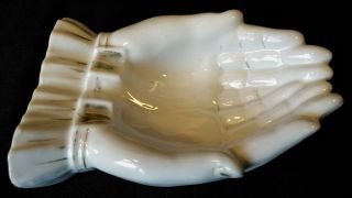 Vintage Cupped Hands Ashtray White Porcelain Ceramic Gold Trim Japan
