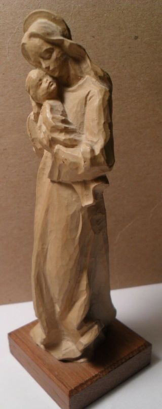 Vintage Wood Carved Madonna And Child Statue Figurine 6 1/4 " Made In Germany