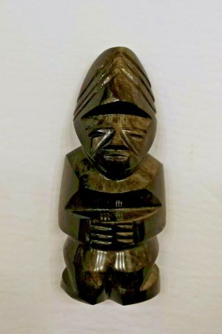 Black Onyx Sheen Obsidian Carved Aztec Mayan Idol Figure 5 " Tall