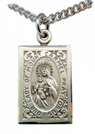 Sterling Silver Scapular Our Lady Of Mount Carmel 7/8 " Medal W/ 18 " Chain Usa