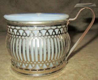 Antique Silver Plate Shaving Mug With Old Milk Glass Insert With Brush Holder