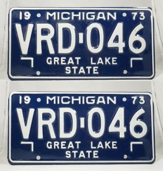1973 Michigan Passenger License Plate Pair - Near