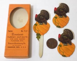 Vintage Dennisons Cake Pick Die Cut Thanksgiving Turkey On Pumpkin Box