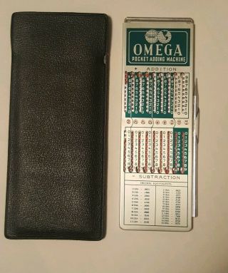 Vintage Omega Pocket Adding Machine Calculator W/stylus & Case R.  H.  Ramsey 1964
