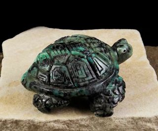 Zmt Zuni Tortoise Fetish Carving By Ron Laahty - Chrysocolla & Tenorite Stone