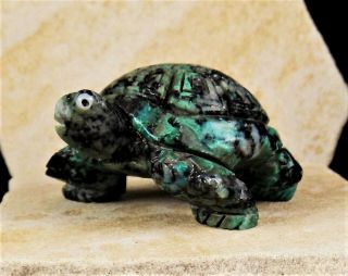 ZMT Zuni Tortoise Fetish Carving by Ron Laahty - Chrysocolla & Tenorite stone 3