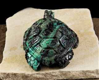 ZMT Zuni Tortoise Fetish Carving by Ron Laahty - Chrysocolla & Tenorite stone 4