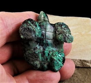 ZMT Zuni Tortoise Fetish Carving by Ron Laahty - Chrysocolla & Tenorite stone 5