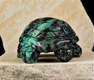 ZMT Zuni Tortoise Fetish Carving by Ron Laahty - Chrysocolla & Tenorite stone 7