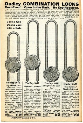 1935 Small Print Ad Of Dudley Combination Bicycle Cycle Locks