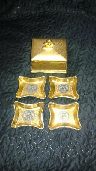 L E Mieux China Cigarette Box With 4 Ashtrays 24 Kt Gold Platinum
