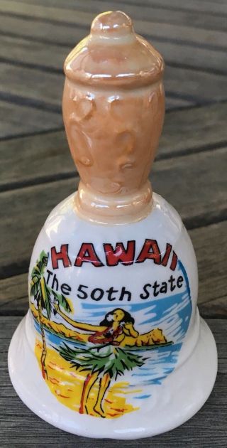 Vintage Hawaii The 50th State Souvenir Ceramic Bell Hula Girl Maid Japan