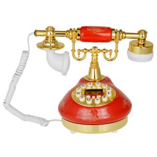 Antique Vintage Phone Ceramic Retro Telephone Push Button Home Red