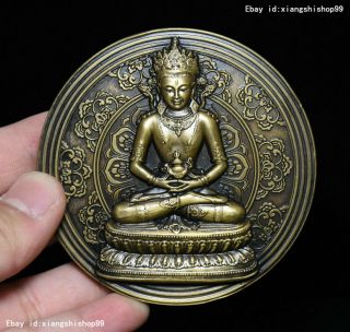 Old Tibet Buddhism Pure Copper Bronze Longevity God 8 Auspicious Symbol Statue