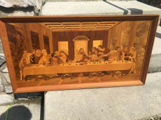 Vintage Inlaid Marquetry Panel Of The Last Supper 36 " X 19.  5 "
