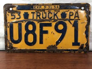 Vintage Antique Automobile 1953 Pennsylvania Truck License Plate 53 Pa.  Rat Rod