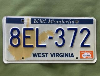 Vnuc Vintage 1985 West Virginia Auto License Plate Wv Usa 8el 372 Map 80s