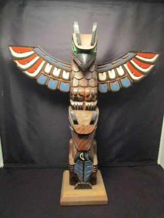 Native American Hand Carved Wood Totem Pole Signed 12 Inch Marlin Alphonse