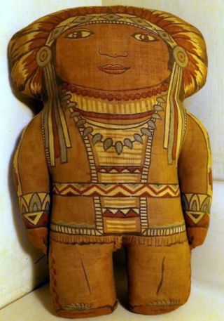 Vtg 10 " Native American Indian Stuffed Cloth Doll C1930s