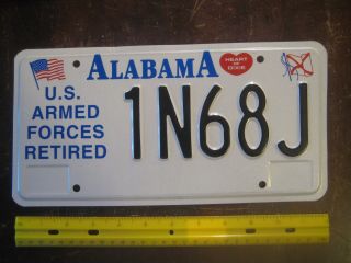 License Plate,  Alabama,  U.  S.  Armed Forces Retired,  1n68j,  Heart Of Dix,  Flags