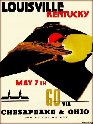 Louisville Kentucky Horse Race Vintage Railroad Travel Advertisement Art Poster