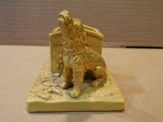 Dog & Dog House Match Holder " At 28 " Mustard Color Pottery Very Rare Antique