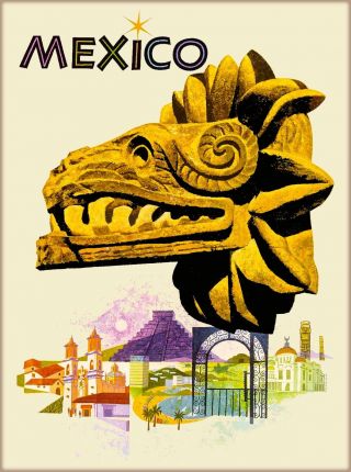 Mexico Dragon Head Vintage Mexican Travel Advertisement Art Poster Print