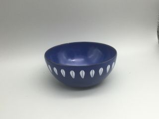 Rare Cathrineholm Lotus Bowl White On Blue Enamel Mcm