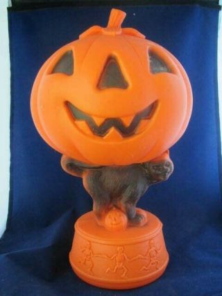 Vintage Halloween Plastic Blow Mold Jack - O - Lantern Light - Cat - Skelton - 14” Tall