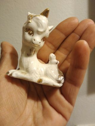 2½ " Vintage Hand Painted Porcelain Unicorn Figurine And Baby Bird