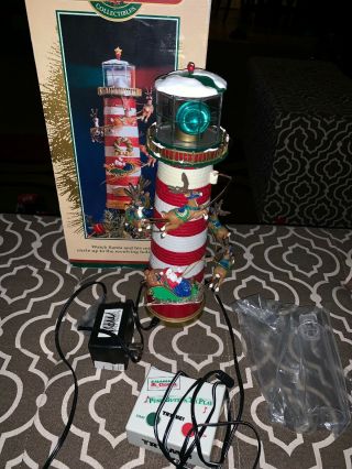 Mr.  Christmas Holiday Lighthouse 1998 Revolving Light Reindeer Santa Sleigh