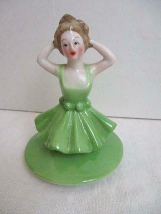 Vtg Art Deco Half Doll Bavaria Powder/Dresser/Trinket Jar - Green 3