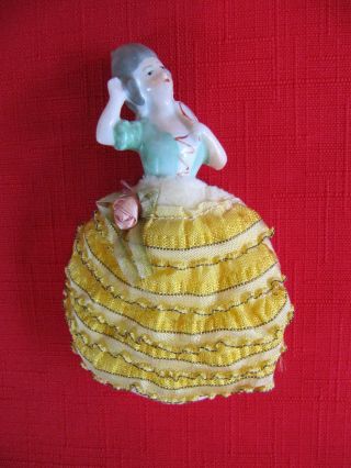 Antique German/germany Porcelain Half Doll Powder Puff & Lace Handkerchief Set