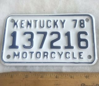 Vintage Kentucky 1978 Motorcycle Cycle License Plate 137216 Blue On White