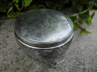 Vintage Glass Vanity Powder Box Jar Sterling Silver Lid Use Or Scrap