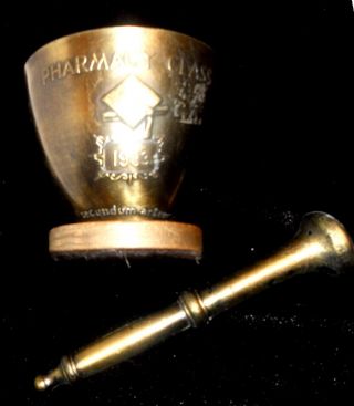 Vintage Brass Pharmacy Class Rx Mortar & Pestle Hand Grinder