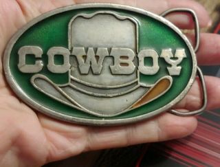 Vintage Cowboy Belt Buckle 1978 Capt Hawks Sky Patrol Western Hat Enameled Ga